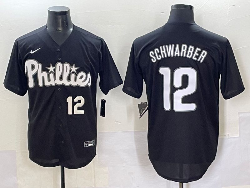Men 2025 Philadelphia Phillies #12 Schwarber Black Fashion Nike MLB Jersey style 7094